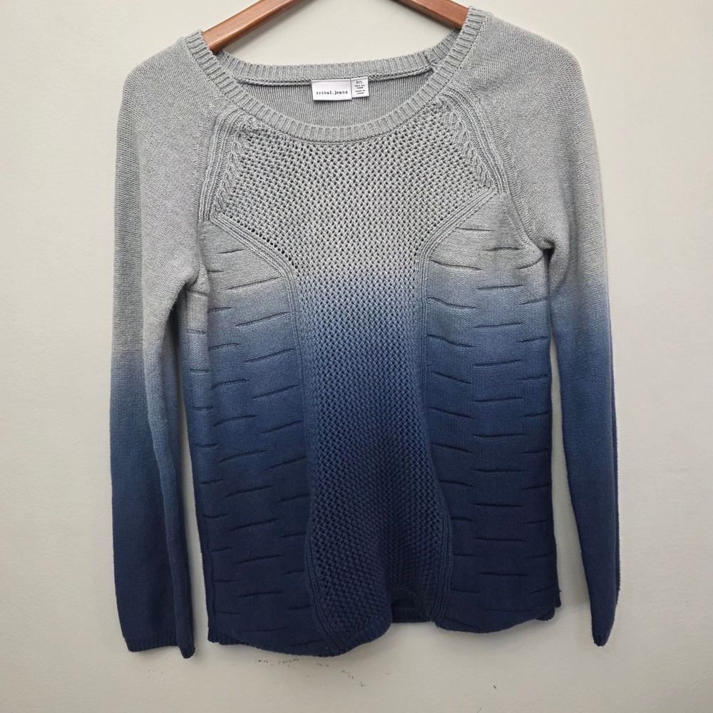 Tribal‎ Jeans Women Grey Blue Ombre Cotton Textured Knit Sweater P/S